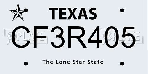 CF3R405 Texas License Plate