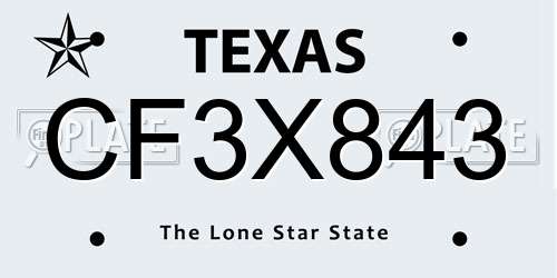 CF3X843 Texas License Plate