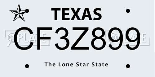 CF3Z899 Texas License Plate