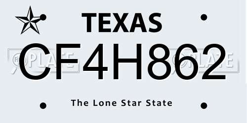 CF4H862 Texas License Plate