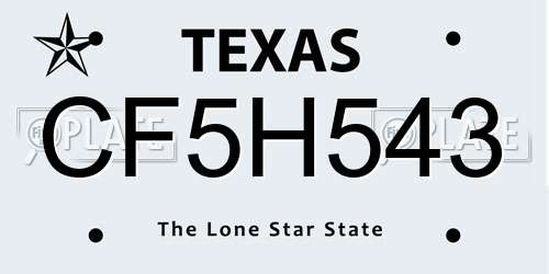 CF5H543 Texas License Plate