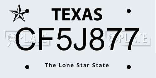 CF5J877 Texas License Plate