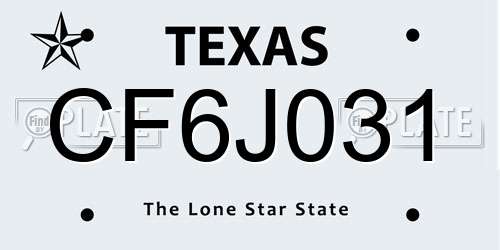 CF6J031 Texas License Plate