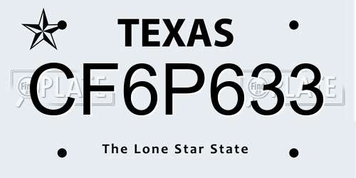 CF6P633 Texas License Plate