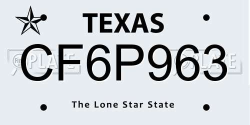 CF6P963 Texas License Plate