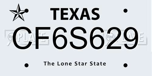 CF6S629 Texas License Plate