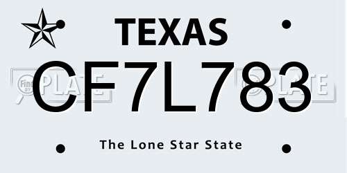 CF7L783 Texas License Plate