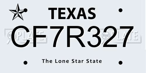 CF7R327 Texas License Plate