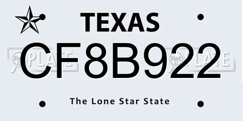 CF8B922 Texas License Plate