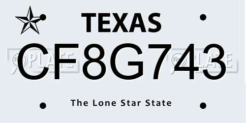 CF8G743 Texas License Plate