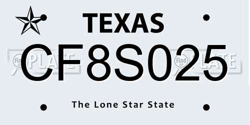 CF8S025 Texas License Plate
