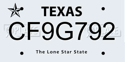 CF9G792 Texas License Plate