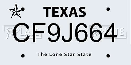 CF9J664 Texas License Plate