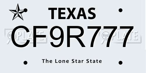 CF9R777 Texas License Plate