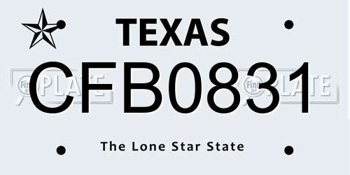 CFB0831 Texas License Plate