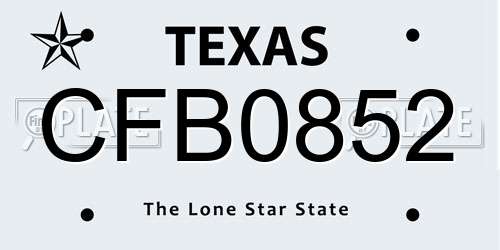 CFB0852 Texas License Plate