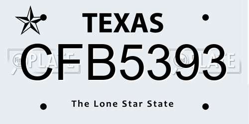 CFB5393 Texas License Plate