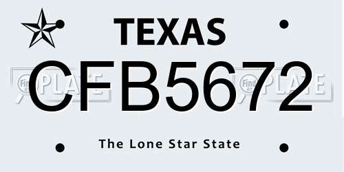 CFB5672 Texas License Plate