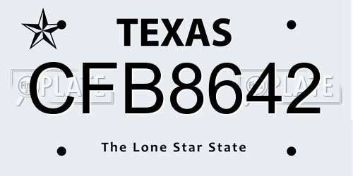 CFB8642 Texas License Plate