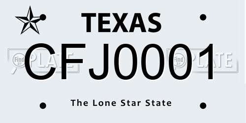 CFJ0001 Texas License Plate
