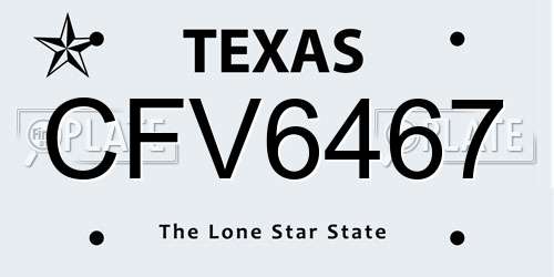 CFV6467 Texas License Plate