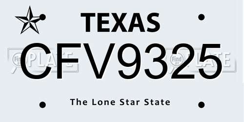 CFV9325 Texas License Plate