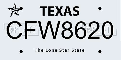 CFW8620 Texas License Plate
