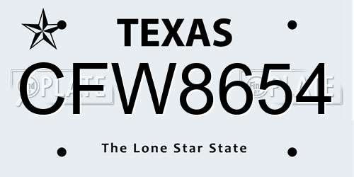 CFW8654 Texas License Plate