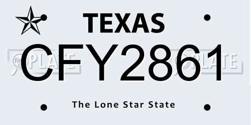 CFY2861 Texas License Plate