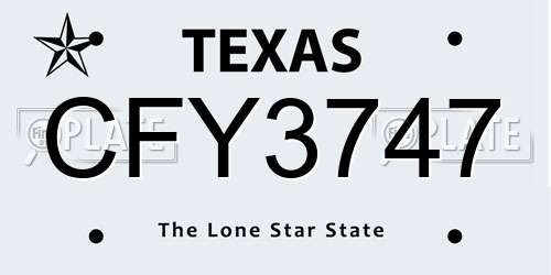 CFY3747 Texas License Plate
