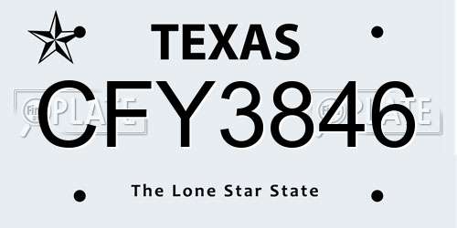 CFY3846 Texas License Plate