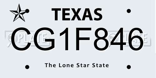 CG1F846 Texas License Plate