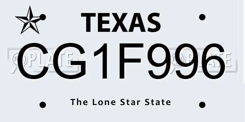 CG1F996 Texas License Plate
