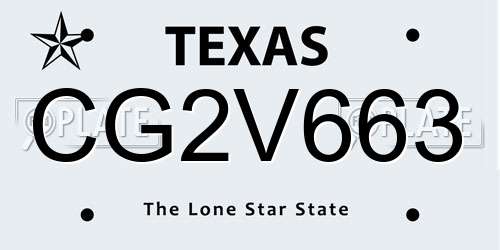 CG2V663 Texas License Plate