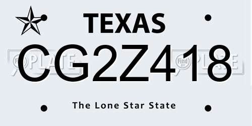 CG2Z418 Texas License Plate