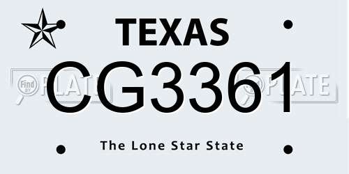 CG3361 Texas License Plate