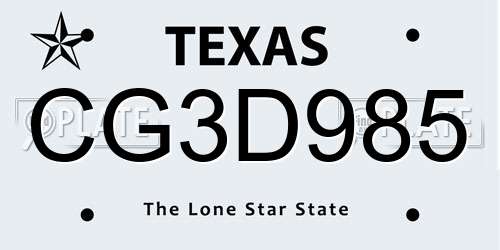 CG3D985 Texas License Plate