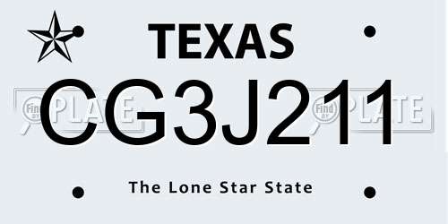 CG3J211 Texas License Plate