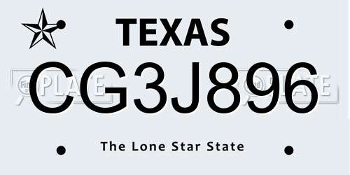 CG3J896 Texas License Plate