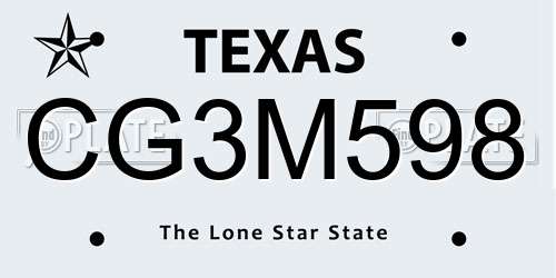 CG3M598 Texas License Plate