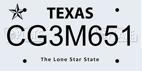 CG3M651 Texas License Plate