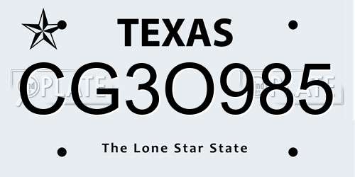 CG3O985 Texas License Plate
