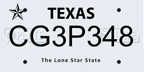 CG3P348 Texas License Plate