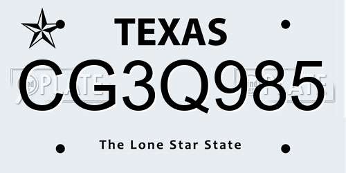 CG3Q985 Texas License Plate