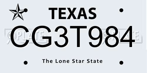 CG3T984 Texas License Plate
