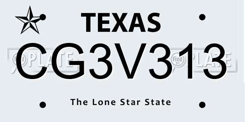 CG3V313 Texas License Plate