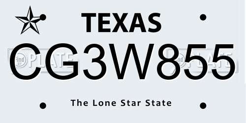CG3W855 Texas License Plate
