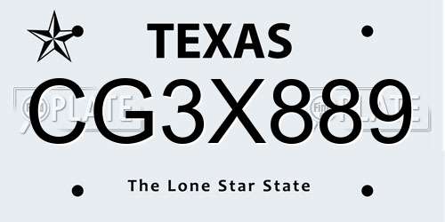 CG3X889 Texas License Plate