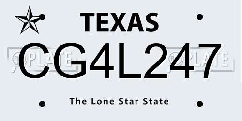 CG4L247 Texas License Plate
