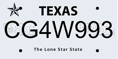 CG4W993 Texas License Plate